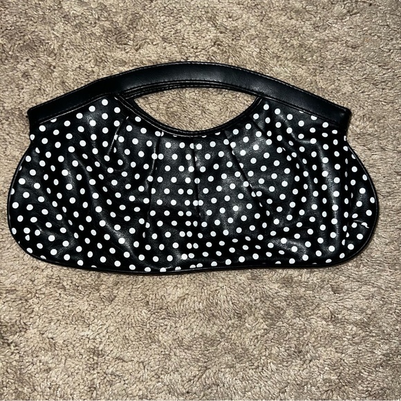 Chateau Polka Dot Clutch Bag Black White 12”x7” - Picture 4 of 7